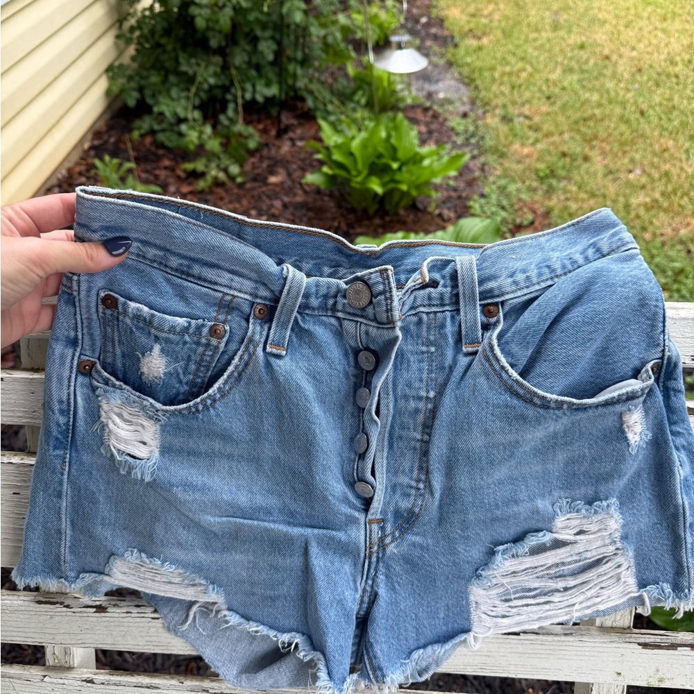 Levi’s 501 Distressed Blue Denim Shorts